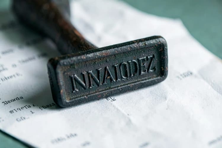 Close-up de um carimbo oficial com a palavra "INVALIDEZ" em um documento legal.