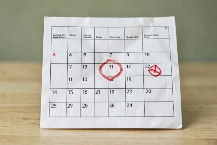 Um calendário com o dia 15 marcado com um círculo vermelho e um símbolo de acessibilidade ao lado.